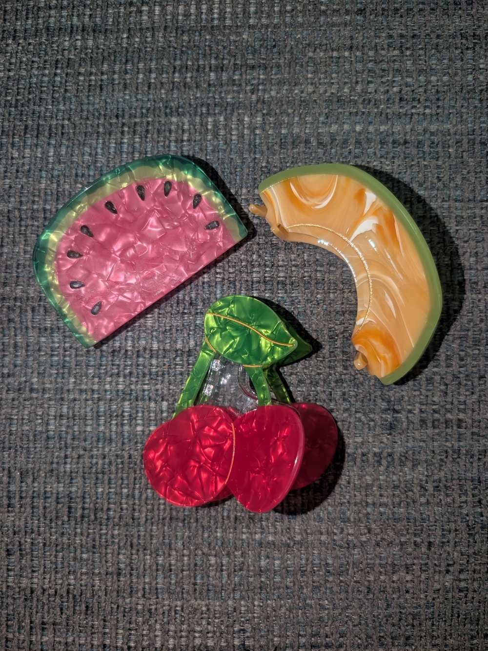Fruit Hair Clip Set - Pink Watermelon, Red Cherry & Orange Cantaloupe